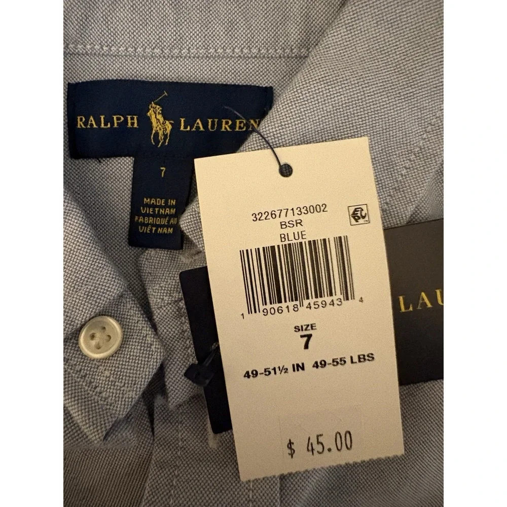 Ralph Lauren Boys Blue Polo Oxford Cotton Dress Shirt Preppy Size 7